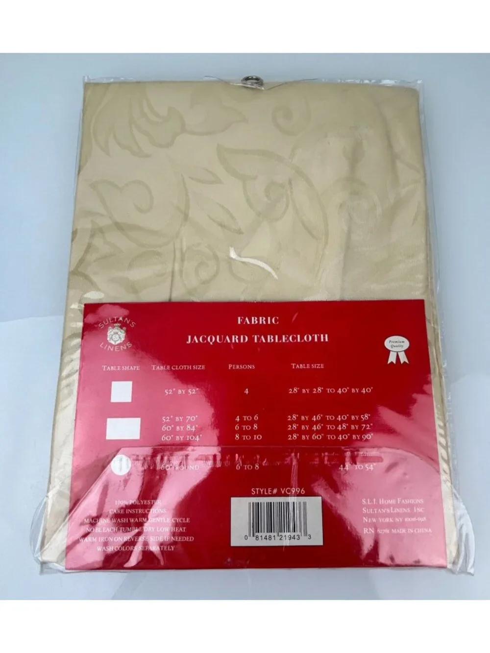 Sultan's Linens Fabric Jacquard Tablecloth 60